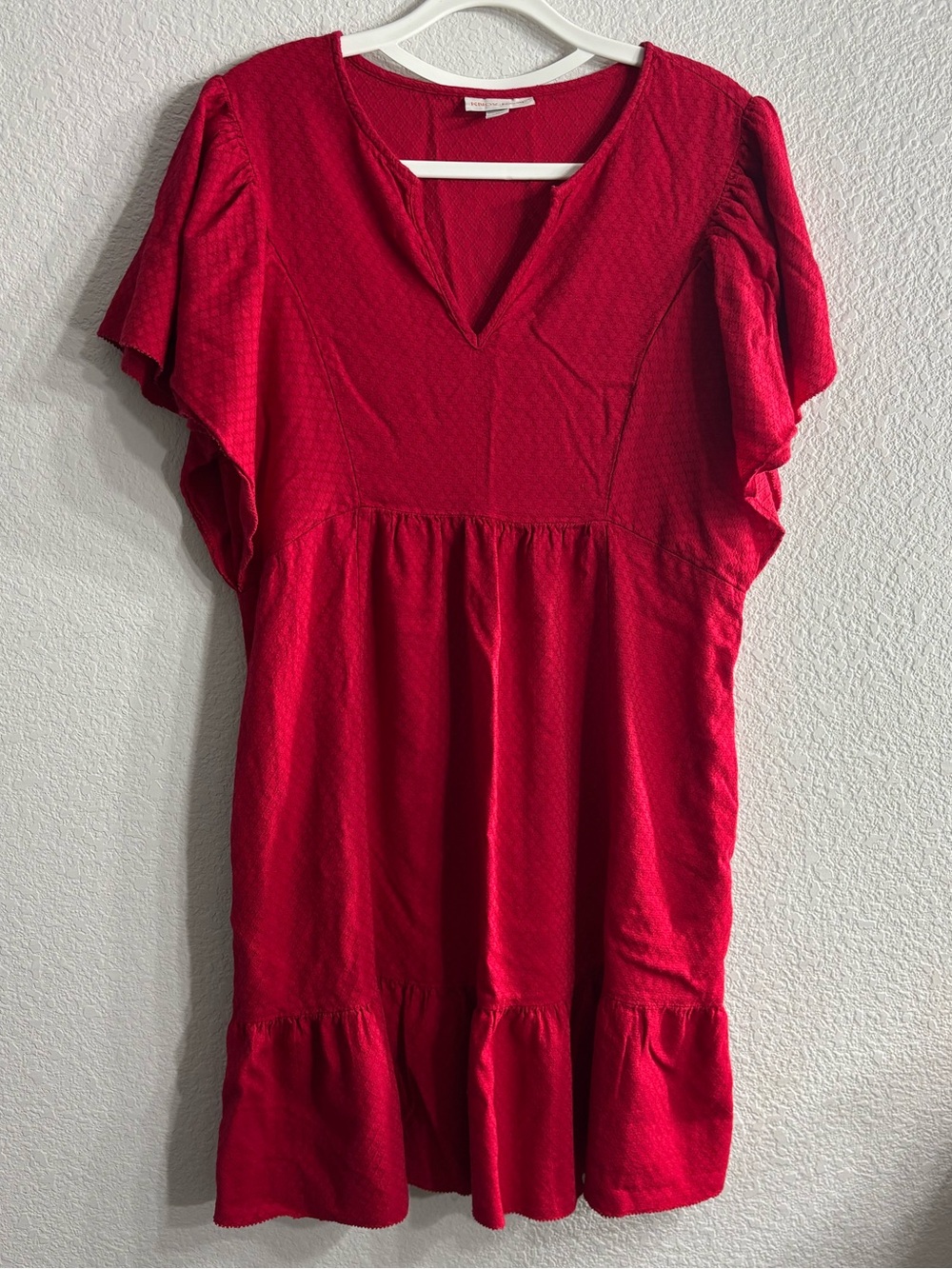 Knox Rose Red Textured Boho V- Neck Dress with Pockets Casual Western Woman M